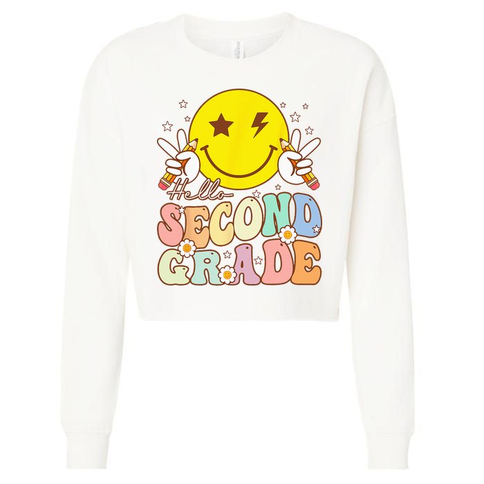 Hello Second Grade Funny Smile Face 2nd Grade Back To School Cropped Pullover Crew
