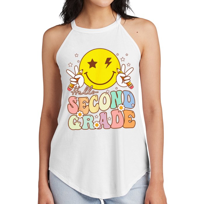 Hello Second Grade Funny Smile Face 2nd Grade Back To School Women's Perfect Tri Rocker Tank