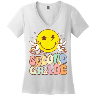 Hello Second Grade Funny Smile Face 2nd Grade Back To School Women's V-Neck T-Shirt