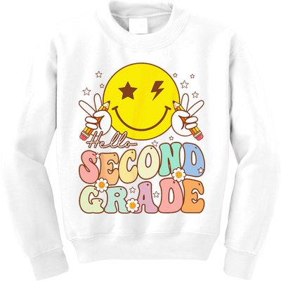 Hello Second Grade Funny Smile Face 2nd Grade Back To School Kids Sweatshirt