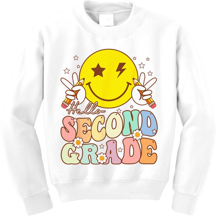 Hello Second Grade Funny Smile Face 2nd Grade Back To School Kids Sweatshirt