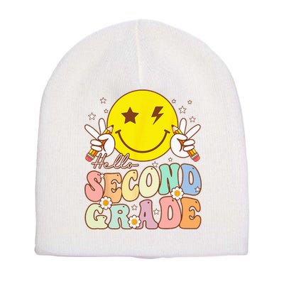 Hello Second Grade Funny Smile Face 2nd Grade Back To School Short Acrylic Beanie