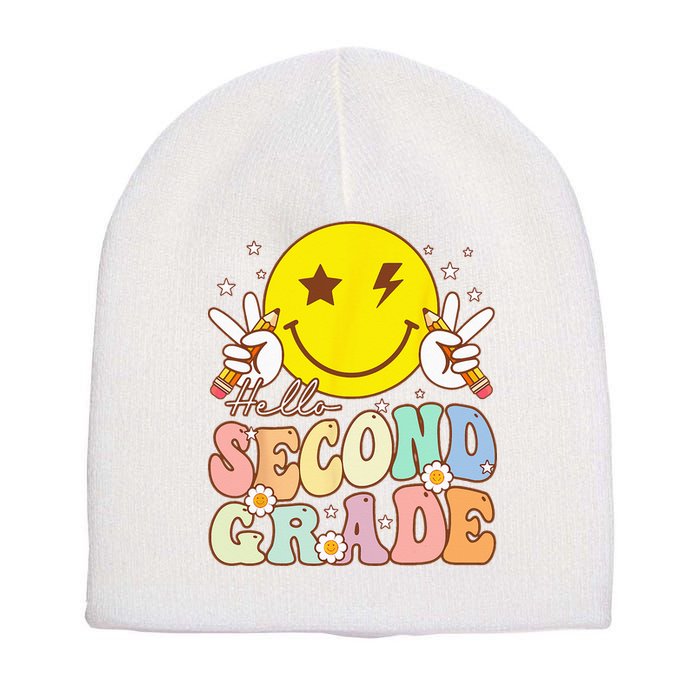 Hello Second Grade Funny Smile Face 2nd Grade Back To School Short Acrylic Beanie