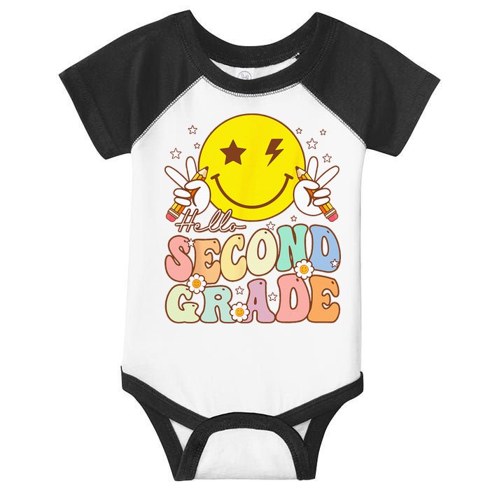 Hello Second Grade Funny Smile Face 2nd Grade Back To School Infant Baby Jersey Bodysuit