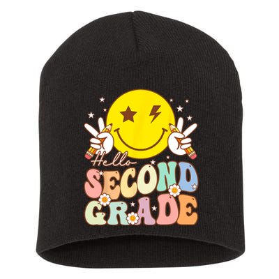 Hello Second Grade Funny Smile Face 2nd Grade Back To School Short Acrylic Beanie