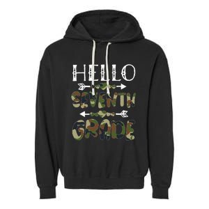 Hello Seventh Grade Back To School 1st Day Camo Teachers Garment-Dyed Fleece Hoodie