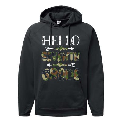 Hello Seventh Grade Back To School 1st Day Camo Teachers Performance Fleece Hoodie