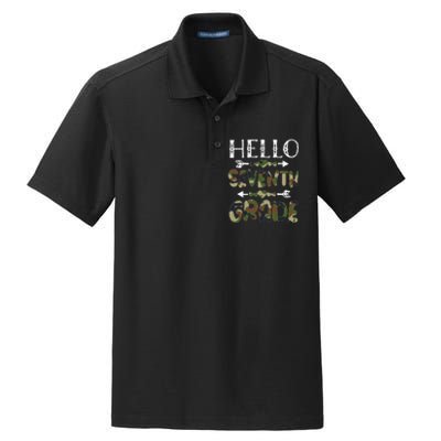 Hello Seventh Grade Back To School 1st Day Camo Teachers Dry Zone Grid Polo