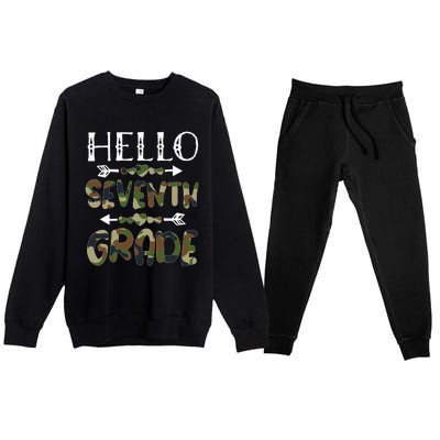 Hello Seventh Grade Back To School 1st Day Camo Teachers Premium Crewneck Sweatsuit Set