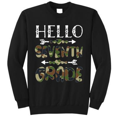 Hello Seventh Grade Back To School 1st Day Camo Teachers Tall Sweatshirt