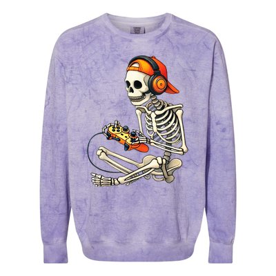 Halloween Skeleton Gamer Video Gaming Colorblast Crewneck Sweatshirt