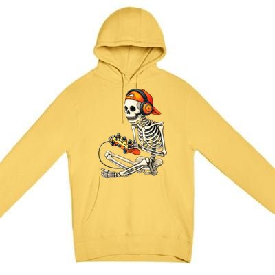 Halloween Skeleton Gamer Video Gaming Premium Pullover Hoodie