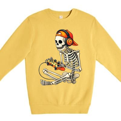 Halloween Skeleton Gamer Video Gaming Premium Crewneck Sweatshirt