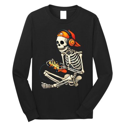 Halloween Skeleton Gamer Video Gaming Long Sleeve Shirt