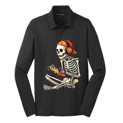 Halloween Skeleton Gamer Video Gaming Silk Touch Performance Long Sleeve Polo