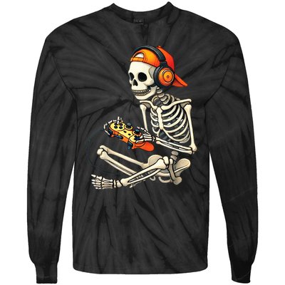 Halloween Skeleton Gamer Video Gaming Tie-Dye Long Sleeve Shirt