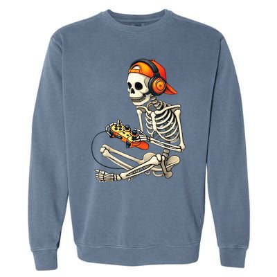 Halloween Skeleton Gamer Video Gaming Garment-Dyed Sweatshirt