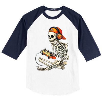 Halloween Skeleton Gamer Video Gaming Baseball Sleeve Shirt