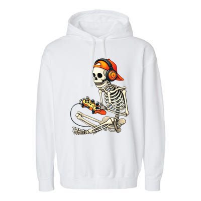 Halloween Skeleton Gamer Video Gaming Garment-Dyed Fleece Hoodie