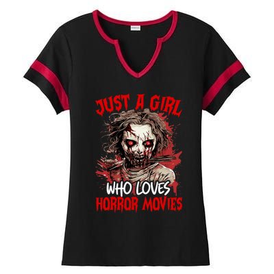 Halloween Scary Ghost Just A Girl Who Loves Horror Movie Ladies Halftime Notch Neck Tee