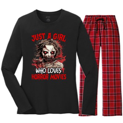 Halloween Scary Ghost Just A Girl Who Loves Horror Movie Women's Long Sleeve Flannel Pajama Set 