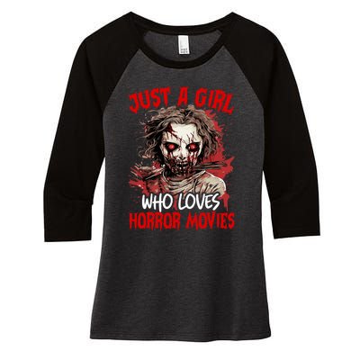 Halloween Scary Ghost Just A Girl Who Loves Horror Movie Women's Tri-Blend 3/4-Sleeve Raglan Shirt