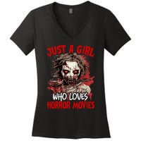 Halloween Scary Ghost Just A Girl Who Loves Horror Movie Women's V-Neck T-Shirt