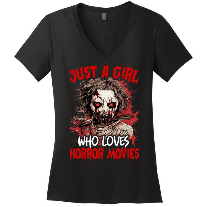 Halloween Scary Ghost Just A Girl Who Loves Horror Movie Women's V-Neck T-Shirt