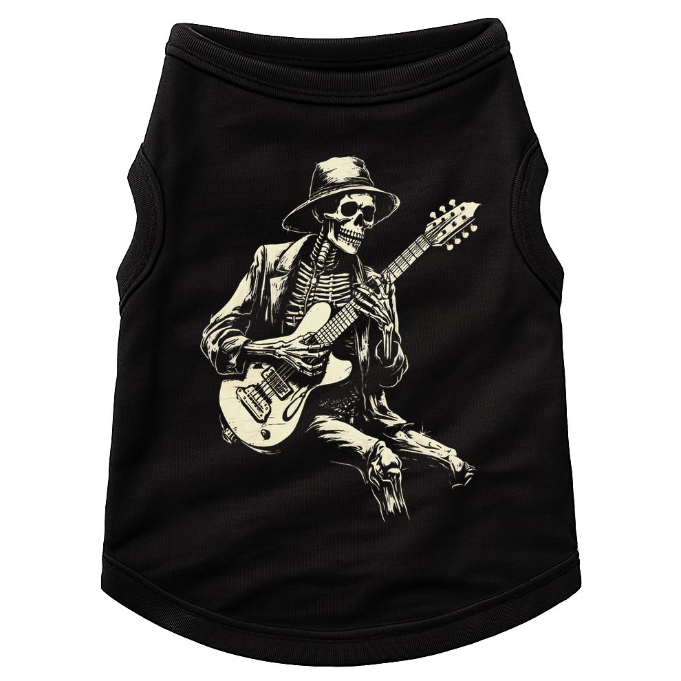 Happy Skeleton Guitar Guy Spooky Halloween Rock Band Concert Doggie Tank