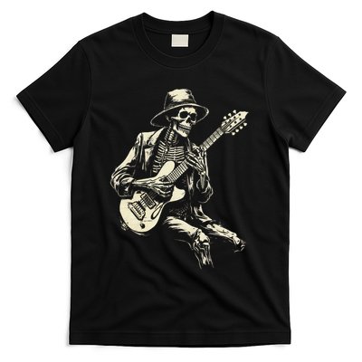 Happy Skeleton Guitar Guy Spooky Halloween Rock Band Concert T-Shirt