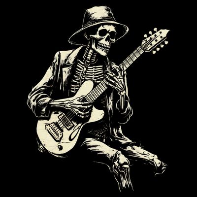 Happy Skeleton Guitar Guy Spooky Halloween Rock Band Concert T-Shirt