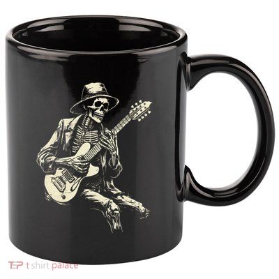 Happy Skeleton Guitar Guy Spooky Halloween Rock Band Concert 11oz C Handle Ceramic Mug