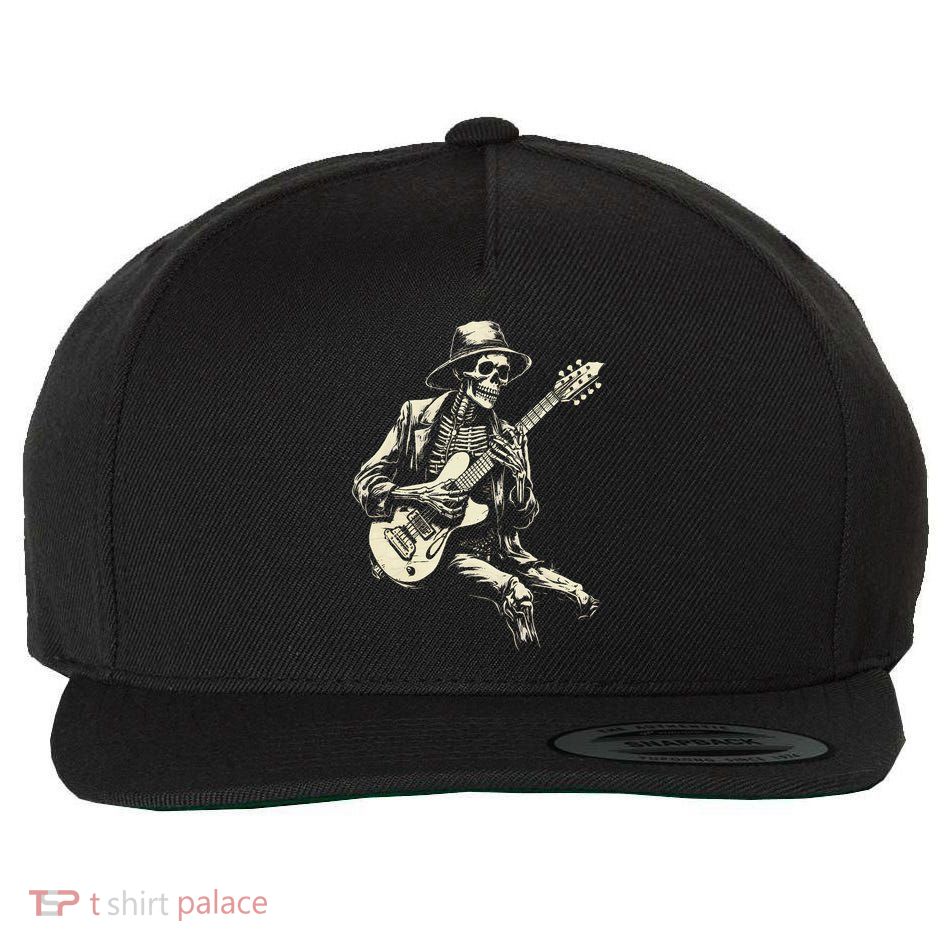 Happy Skeleton Guitar Guy Spooky Halloween Rock Band Concert Wool Snapback Cap