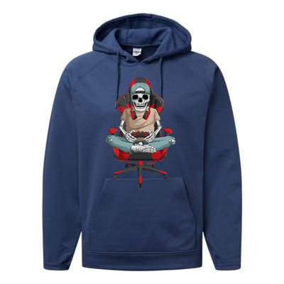 Halloween Skeleton Gamer Video Gaming Performance Fleece Hoodie