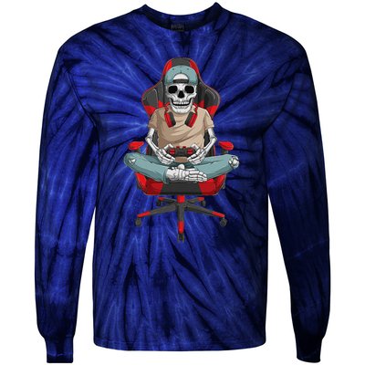 Halloween Skeleton Gamer Video Gaming Tie-Dye Long Sleeve Shirt