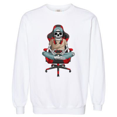 Halloween Skeleton Gamer Video Gaming Garment-Dyed Sweatshirt