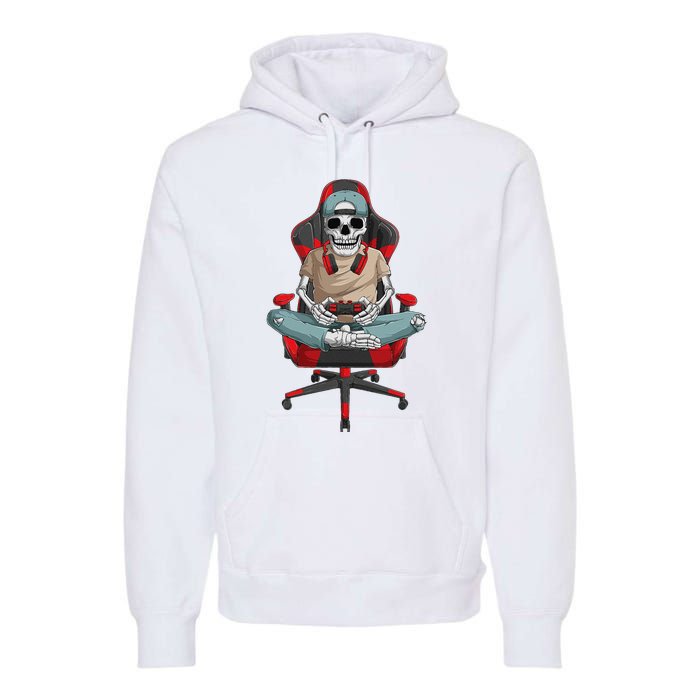 Halloween Skeleton Gamer Video Gaming Premium Hoodie