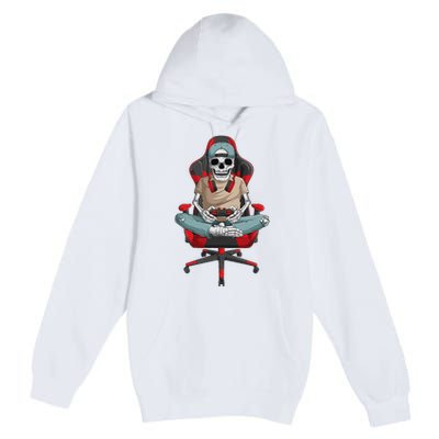 Halloween Skeleton Gamer Video Gaming Premium Pullover Hoodie