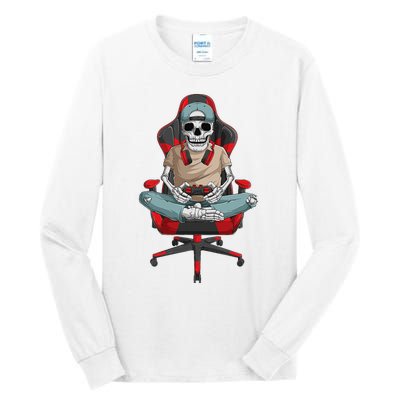 Halloween Skeleton Gamer Video Gaming Tall Long Sleeve T-Shirt