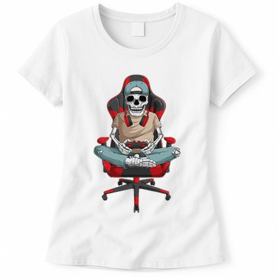 Halloween Skeleton Gamer Video Gaming Womens T-Shirt