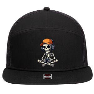 Halloween Skeleton Gamer Video Gaming Gift 7 Panel Mesh Trucker Snapback Hat