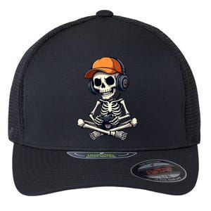 Halloween Skeleton Gamer Video Gaming Gift Flexfit Unipanel Trucker Cap