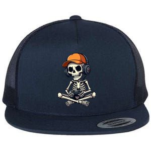 Halloween Skeleton Gamer Video Gaming Gift Flat Bill Trucker Hat