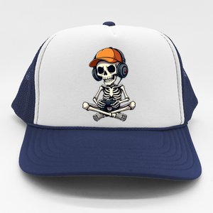 Halloween Skeleton Gamer Video Gaming Gift Trucker Hat