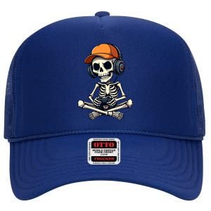 Halloween Skeleton Gamer Video Gaming Gift High Crown Mesh Back Trucker Hat