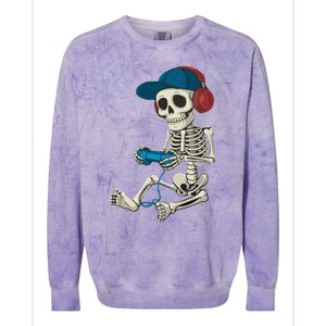 Halloween Skeleton Gamer Video Gaming Gamer Gift Colorblast Crewneck Sweatshirt