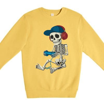 Halloween Skeleton Gamer Video Gaming Gamer Gift Premium Crewneck Sweatshirt