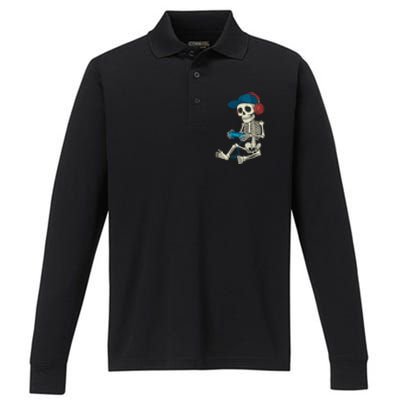 Halloween Skeleton Gamer Video Gaming Gamer Gift Performance Long Sleeve Polo