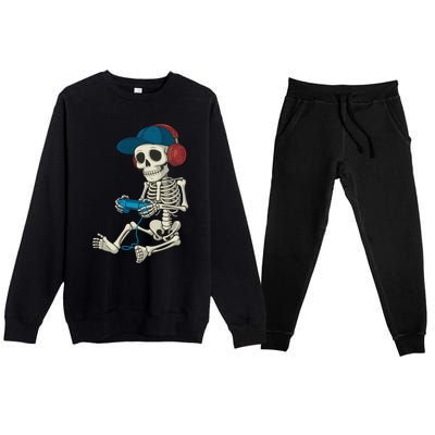 Halloween Skeleton Gamer Video Gaming Gamer Gift Premium Crewneck Sweatsuit Set