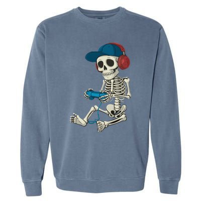 Halloween Skeleton Gamer Video Gaming Gamer Gift Garment-Dyed Sweatshirt